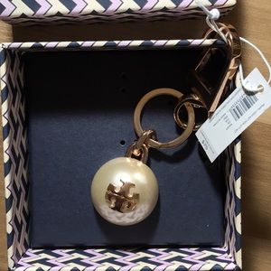 Gold White Large Pearl Logo Key Holder Bag Charm